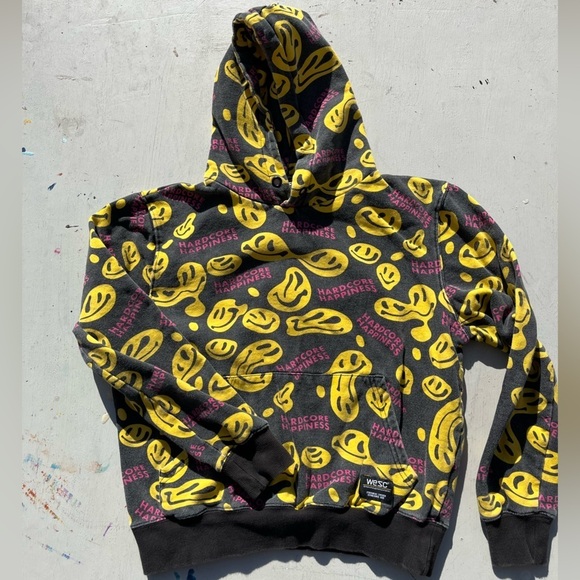 Men's Wesc Paradise Hoodie Multicolor Happy Face Logo S Pocket Streetwear Art - Picture 7 of 14